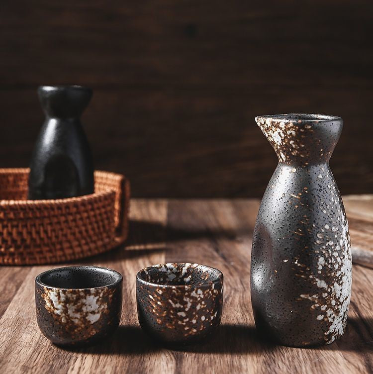 Japanese-theme Stone Ceramic Sake Set 5-Piece Cup Collection-Enchanted peach