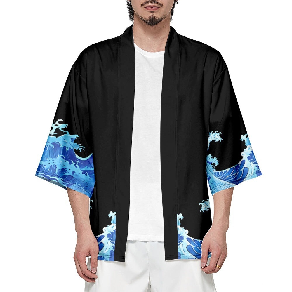 Japanese-themed Black Koi Waves Unisex Kimono-Enchanted peach