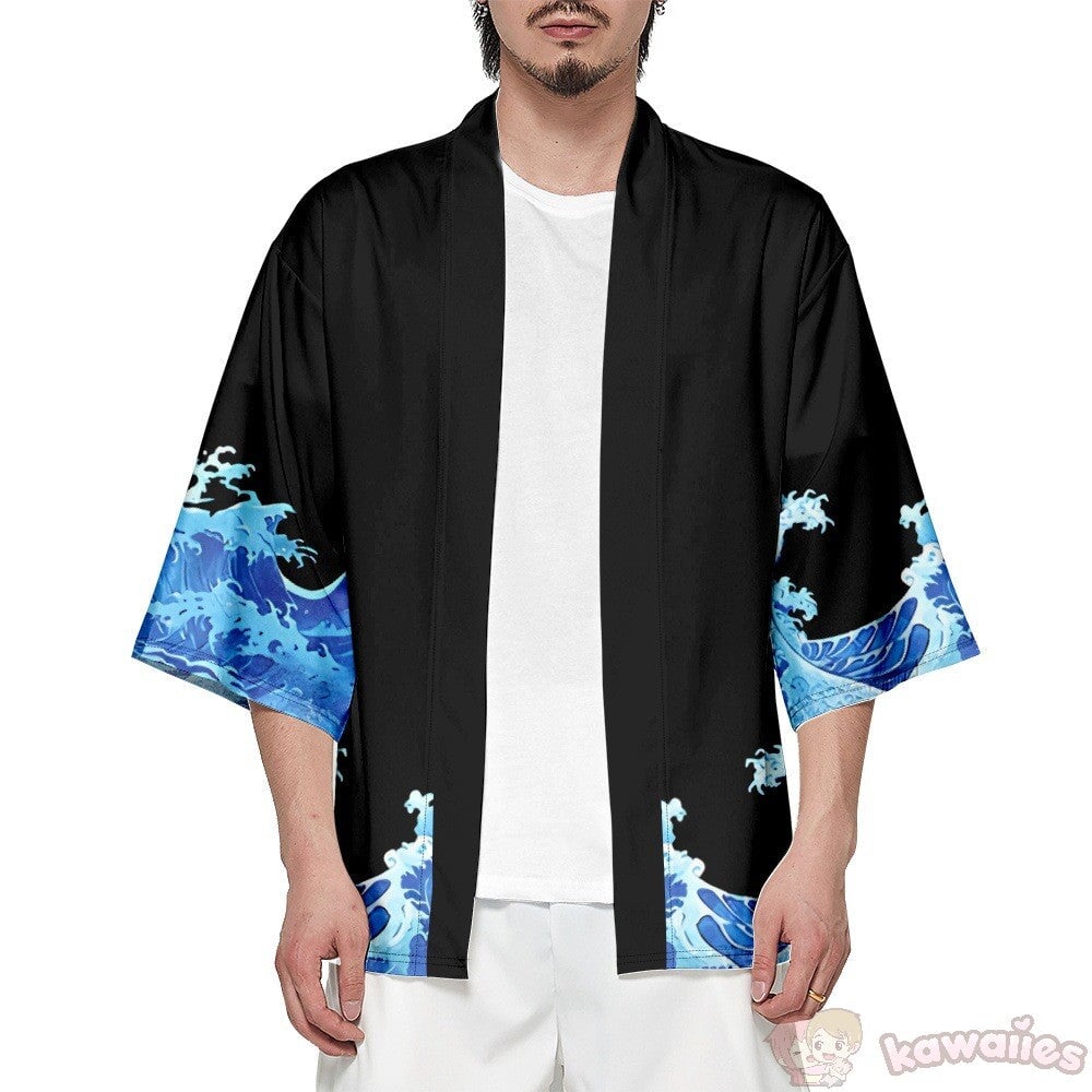 Japanese-themed Black Koi Waves Unisex Kimono-Enchanted peach