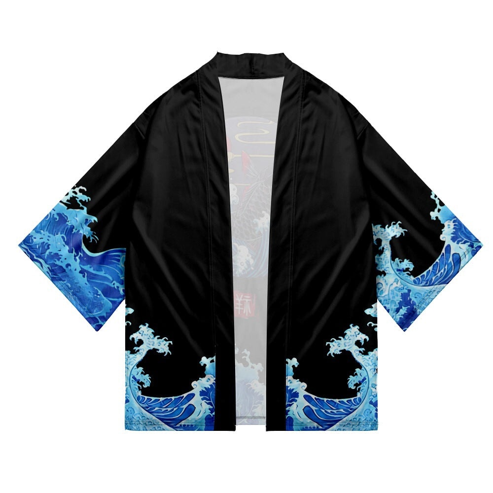 Japanese-themed Black Koi Waves Unisex Kimono-Enchanted peach