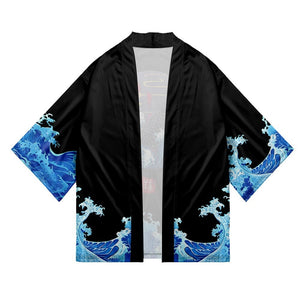 Japanese-themed Black Koi Waves Unisex Kimono-Enchanted peach