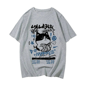 Japanese themed Cat Finding Happiness Unisex Tee-Enchanted peach