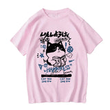 Japanese themed Cat Finding Happiness Unisex Tee-Enchanted peach