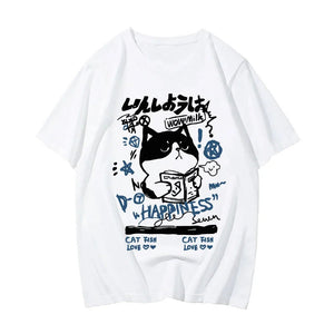 Japanese themed Cat Finding Happiness Unisex Tee-Enchanted peach