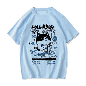 Japanese themed Cat Finding Happiness Unisex Tee-Enchanted peach