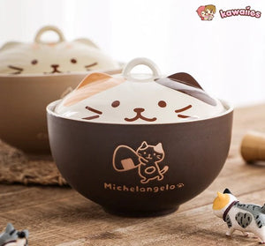 Japanese-themed Ceramic Cat Bowls-Enchanted peach