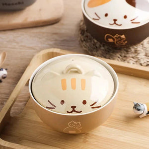 Japanese-themed Ceramic Cat Bowls-Enchanted peach