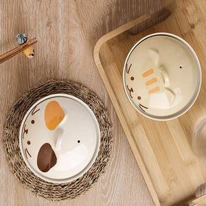 Japanese-themed Ceramic Cat Bowls-Enchanted peach