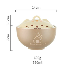 Japanese-themed Ceramic Cat Bowls-Enchanted peach