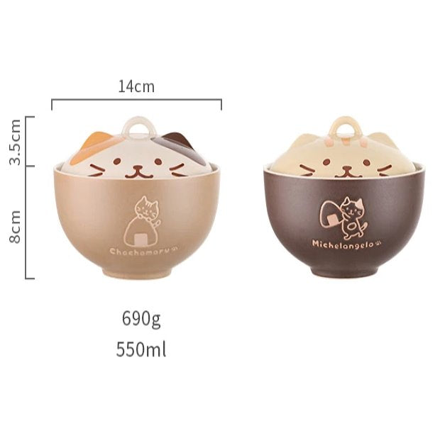 Japanese-themed Ceramic Cat Bowls-Enchanted peach