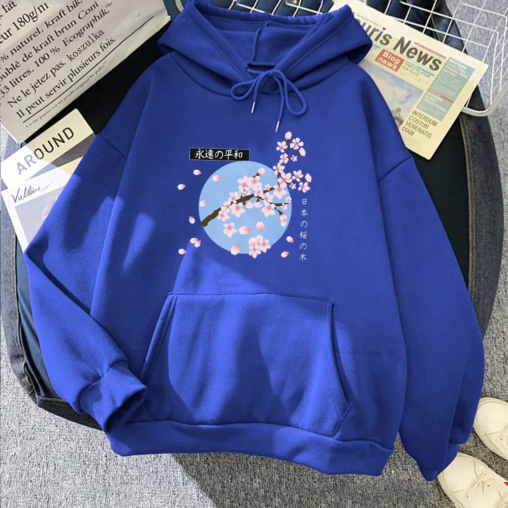 Japanese-themed Cherry Blossom Blue Sky Unisex Hoodie-Enchanted peach