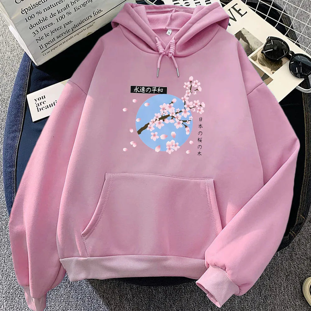 Japanese-themed Cherry Blossom Blue Sky Unisex Hoodie-Enchanted peach