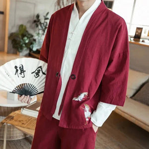 Japanese-themed Couple Crane Men's Yukata Kimono Jacket-Enchanted peach