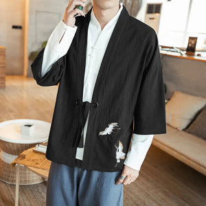 Japanese-themed Couple Crane Men's Yukata Kimono Jacket-Enchanted peach