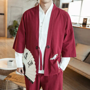 Japanese-themed Couple Crane Men's Yukata Kimono Jacket-Enchanted peach