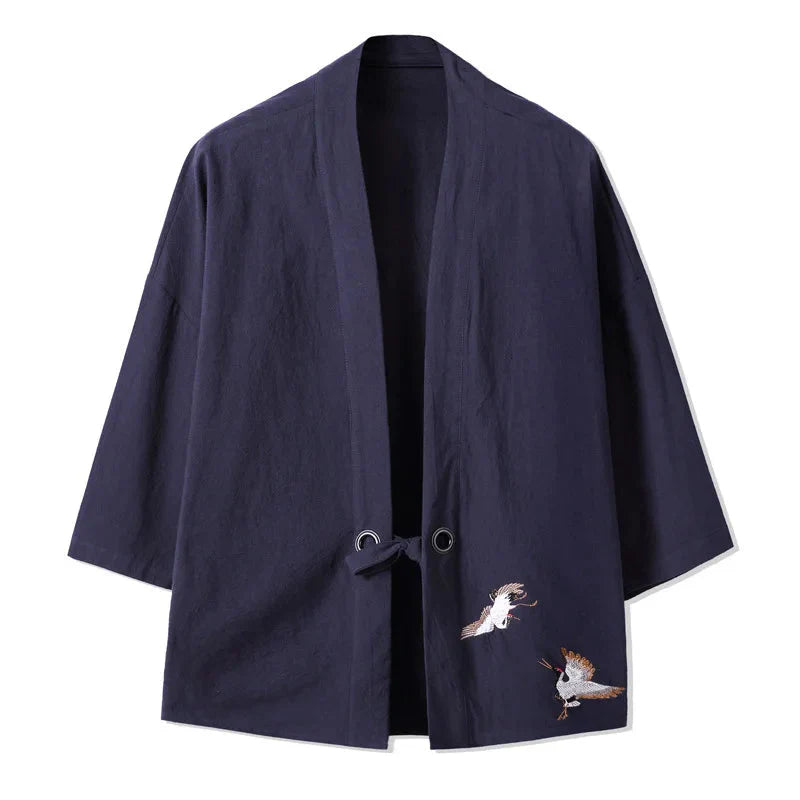 Japanese-themed Couple Crane Men's Yukata Kimono Jacket-Enchanted peach