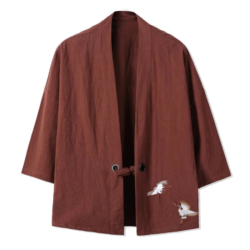 Japanese-themed Couple Crane Men's Yukata Kimono Jacket-Enchanted peach