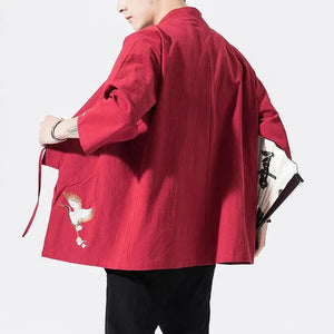 Japanese-themed Crane Cloud Minimal Men's Yukata Kimono Jacket-Enchanted peach