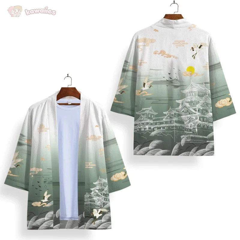 Japanese-themed Crane Shiro Bamboo Unisex Kimonos-Enchanted peach