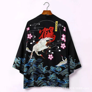 Japanese-themed Crane Waves Unisex Kimono-Enchanted peach