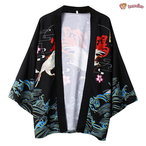 Japanese-themed Crane Waves Unisex Kimono-Enchanted peach