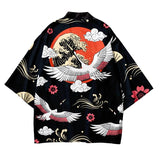 Japanese-themed Cranes Mt Fuji Navy Sun Black Unisex Kimonos-Enchanted peach