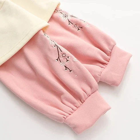 Japanese-themed Cream Pink Sakura Two-Tone Hoodie-Enchanted peach