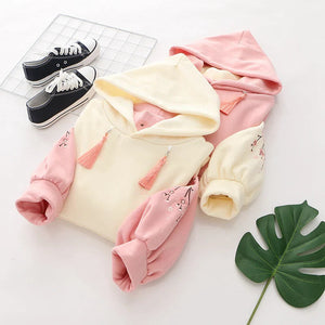 Japanese-themed Cream Pink Sakura Two-Tone Hoodie-Enchanted peach