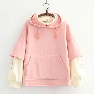 Japanese-themed Cream Pink Sakura Two-Tone Hoodie-Enchanted peach