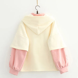 Japanese-themed Cream Pink Sakura Two-Tone Hoodie-Enchanted peach