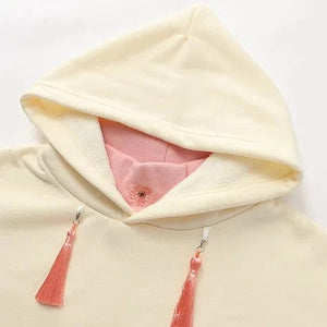 Japanese-themed Cream Pink Sakura Two-Tone Hoodie-Enchanted peach