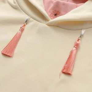 Japanese-themed Cream Pink Sakura Two-Tone Hoodie-Enchanted peach