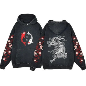 Japanese-themed Dragon Unisex Vintage Hoodies-Enchanted peach