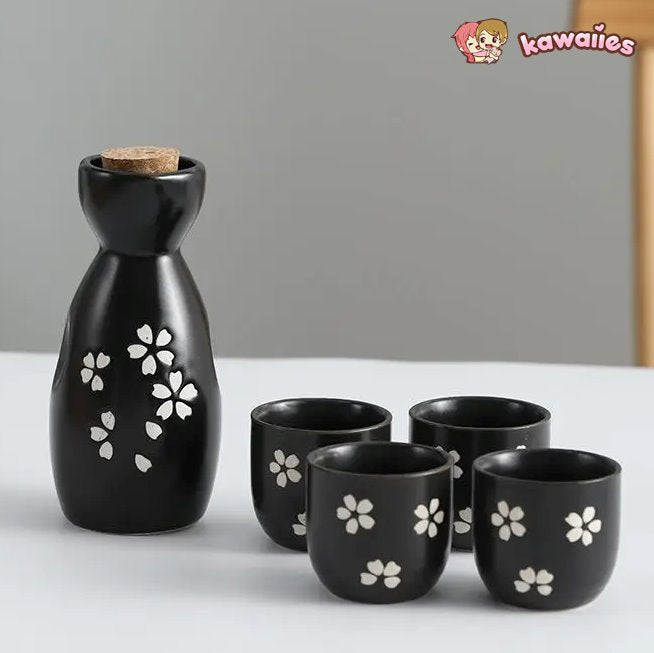 Japanese-themed Elegant Plum Blossom Sake Set 5-Piece Ceramics Sake Cup Collection 2-Enchanted peach