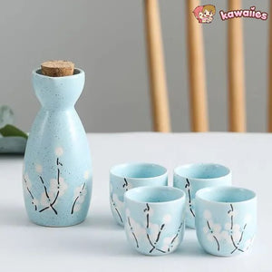 Japanese-themed Elegant Plum Blossom Sake Set 5-Piece Ceramics Sake Cup-Enchanted peach