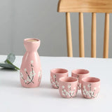 Japanese-themed Elegant Plum Blossom Sake Set 5-Piece Ceramics Sake Cup-Enchanted peach