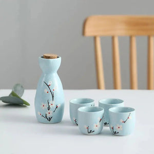 Japanese-themed Elegant Plum Blossom Sake Set 5-Piece Ceramics Sake Cup-Enchanted peach