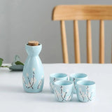 Japanese-themed Elegant Plum Blossom Sake Set 5-Piece Ceramics Sake Cup-Enchanted peach