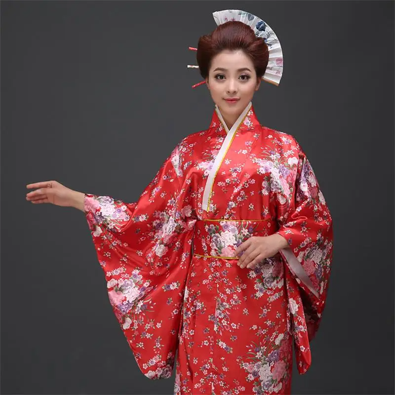 Japanese-themed Elegant Sakura Floral Long Women's Kimonos-Enchanted peach