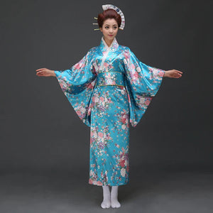 Japanese-themed Elegant Sakura Floral Long Women's Kimonos-Enchanted peach