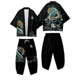 Japanese-themed Emerald Dragon Two-Piece Kimono Yukata Top & Pants Sets-Enchanted peach