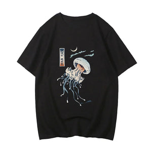 Japanese-themed Floating Jellyfish Unisex Tee-Enchanted peach