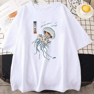 Japanese-themed Floating Jellyfish Unisex Tee-Enchanted peach