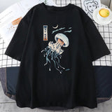 Japanese-themed Floating Jellyfish Unisex Tee-Enchanted peach