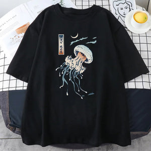 Japanese-themed Floating Jellyfish Unisex Tee-Enchanted peach