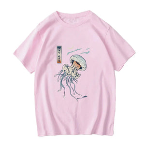 Japanese-themed Floating Jellyfish Unisex Tee-Enchanted peach