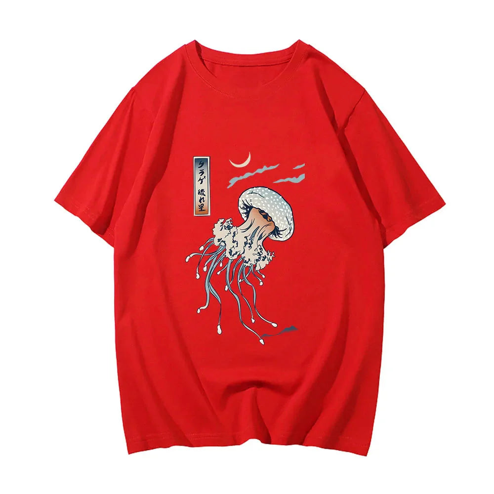 Japanese-themed Floating Jellyfish Unisex Tee-Enchanted peach