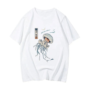 Japanese-themed Floating Jellyfish Unisex Tee-Enchanted peach