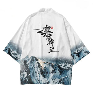 Japanese-themed Glaciar Mountains Two-Piece Kimono Yukata Top & Pants-Enchanted peach