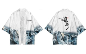 Japanese-themed Glaciar Mountains Two-Piece Kimono Yukata Top & Pants-Enchanted peach